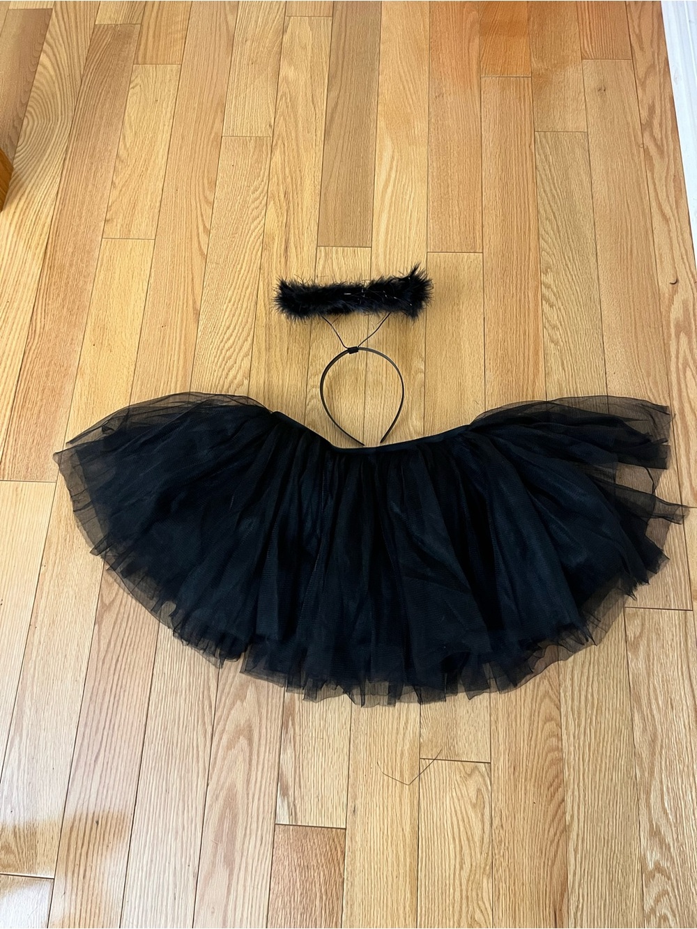 Black Tulle Kids Costume Tutu Set with Feather Halo